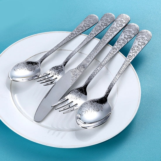 16 pc Ingraved Stainless Steel Classic Gold and Silver Plated Stainless Steel Cutlery Silverware Set in Golden Box
