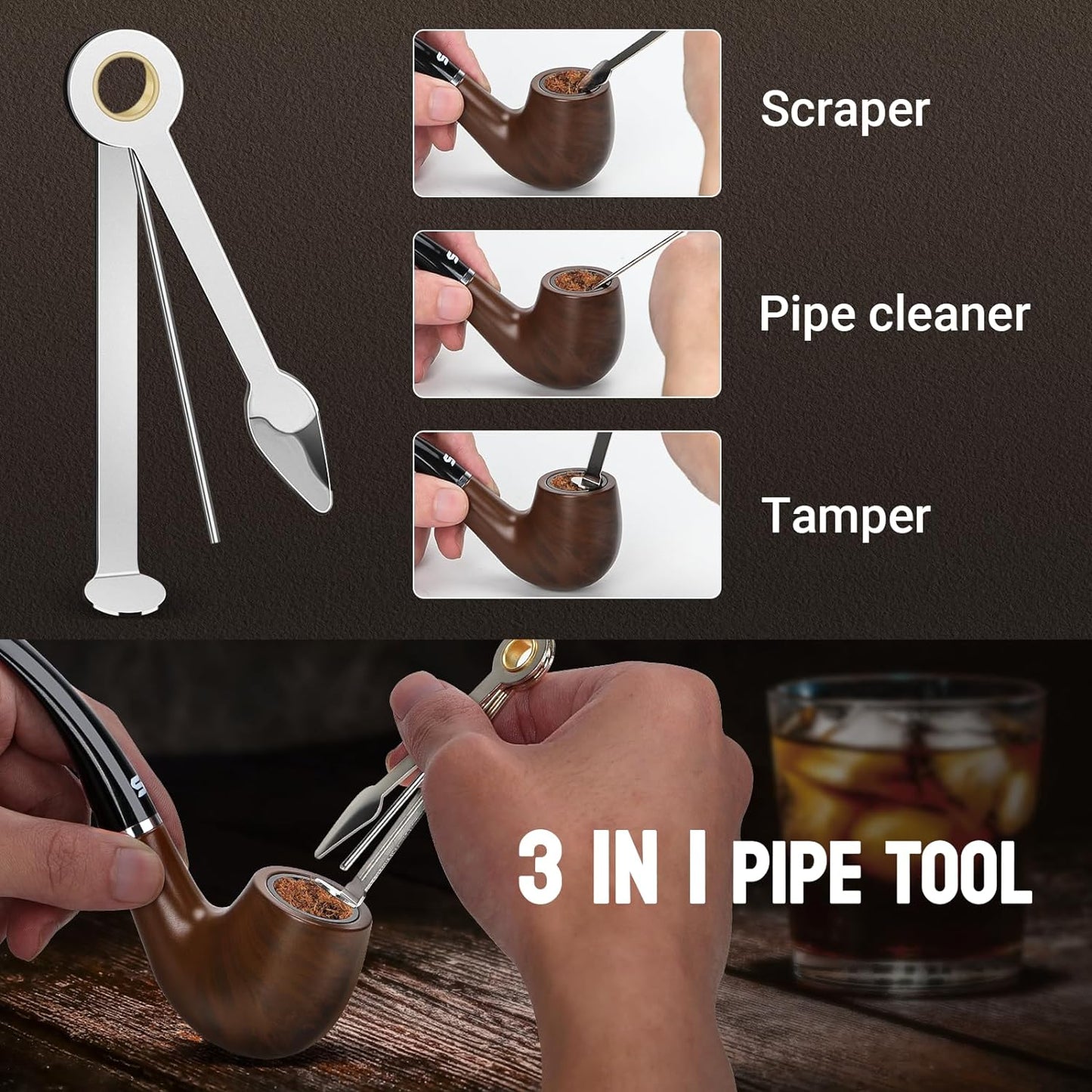 Natural Wood Pipe With Tools and Set with Pipe Holder and Storage Bag Various Accessories Gift Box