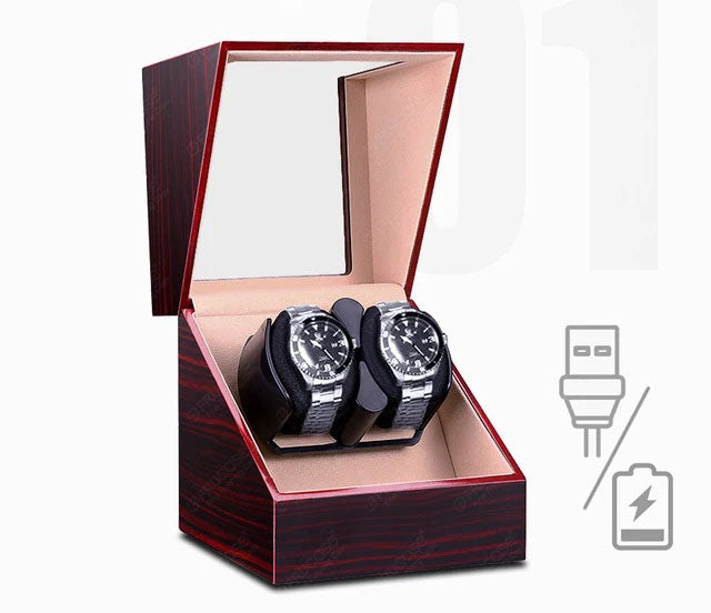 ALDO Apparel & Accessories / Jewelry / Watch Accessories / Watch Winders / Rosewood Automatic Laxury Double Watch Winder Handmade Battery or DC/AC Operated