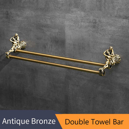 ALDO Bathroom Accessories Double Towel Bar Romantic Bathroom Hardware Accessories Set Cupid and Psyche Towel Ring and Robe Hook, Toilet Paper Holder Towel Bar Toilet Brush Holder