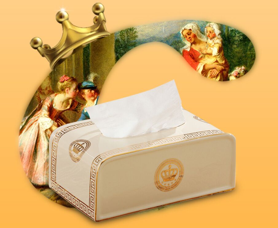 ALDO Bathroom Accessories > Facial Tissue Holders 1 Ivory Gold Crown Style Handmade Fine Ceramic Designer Tissue Box With Real Gold Leaf.