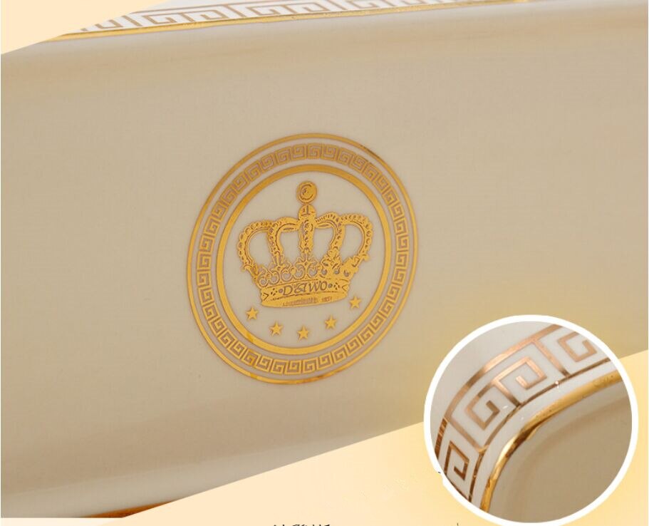 ALDO Bathroom Accessories > Facial Tissue Holders Gold Crown Style Handmade Fine Ceramic Designer Tissue Box With Real Gold Leaf.