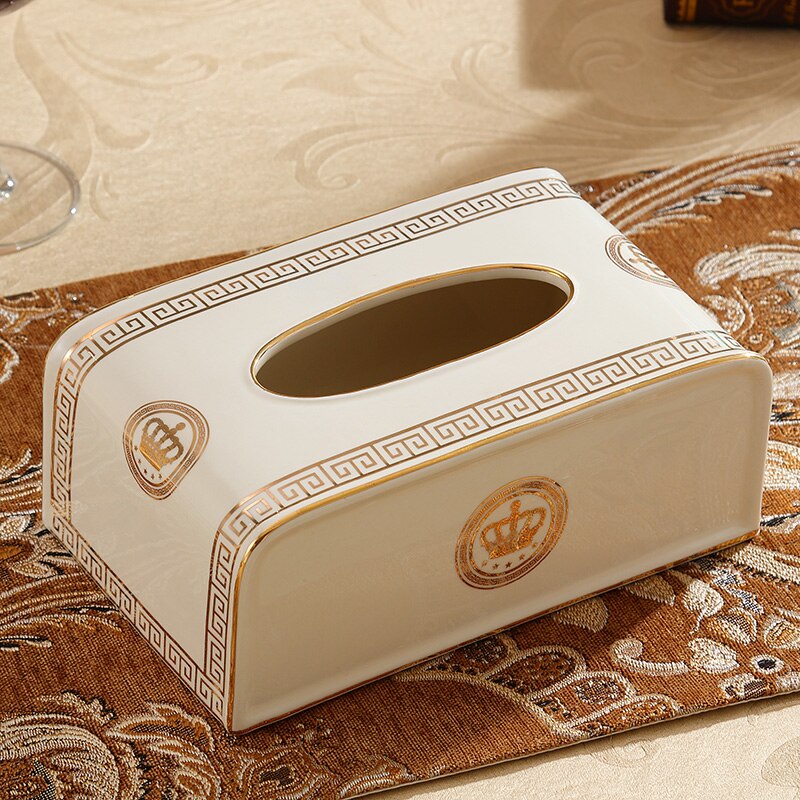 ALDO Bathroom Accessories > Facial Tissue Holders Gold Crown Style Handmade Fine Ceramic Designer Tissue Box With Real Gold Leaf.