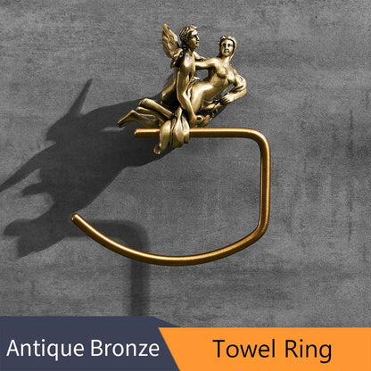 ALDO Bathroom Accessories Towel Ring Romantic Bathroom Hardware Accessories Set Cupid and Psyche Towel Ring and Robe Hook, Toilet Paper Holder Towel Bar Toilet Brush Holder