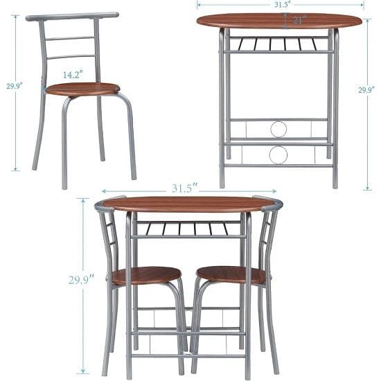 ALDO Chairs 3 Pieces Dining Set for 2 Small Kitchen  Wood Table and Two Chairs