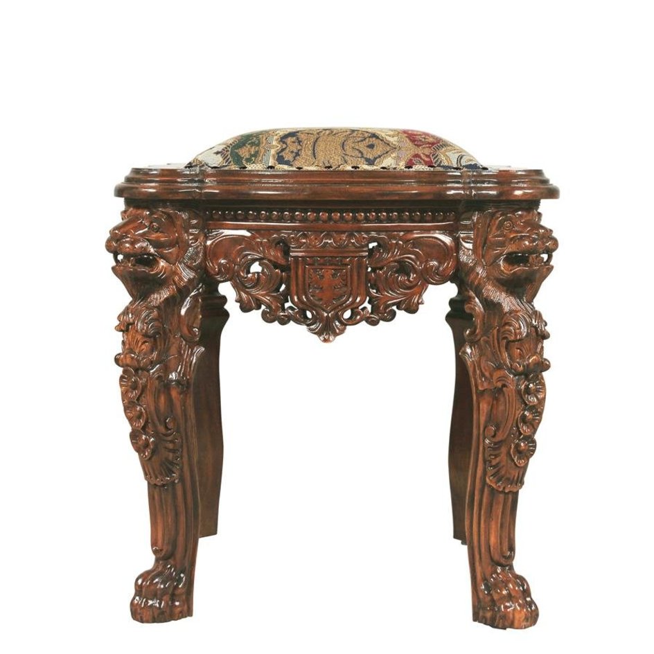 ALDO Chairs Throne 26"Wx24.5"Dx54"H Stool: 24"Wx24"Dx24.5"H. 35 l / NEW / wood Medieval Antique Replica Solid Mahogany Throne Arm Chair and Ottoman Set By Artist Lord Raffles