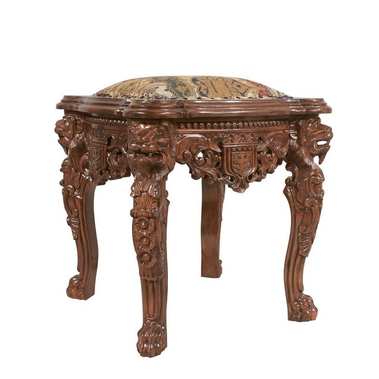 ALDO Chairs Throne 26"Wx24.5"Dx54"H Stool: 24"Wx24"Dx24.5"H. 35 l / NEW / wood Medieval Antique Replica Solid Mahogany Throne Arm Chair and Ottoman Set By Artist Lord Raffles