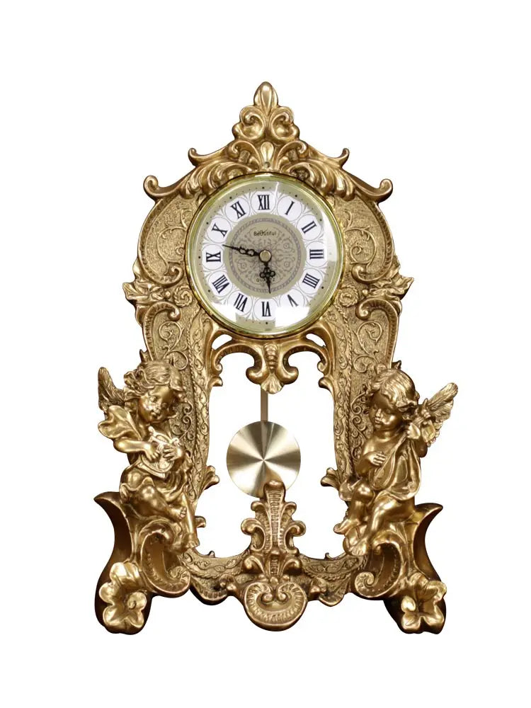 ALDO Clocks Grand  Luxurious Vintage Pendulum Quartz Clock with Angels and Two Candle Holders Set