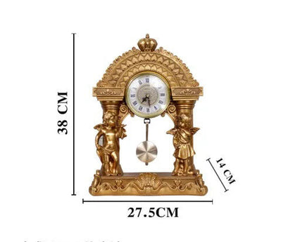 ALDO Clocks Grand  Luxurious Vintage Pendulum Quartz Clock with Angels and Two Candle Holders Set