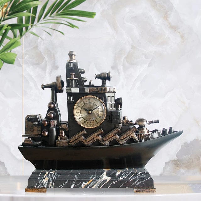 ALDO Clocks New / resin / Black Vintage Ship Desktop Quartz Alarm Clock and Roman Numeral Display