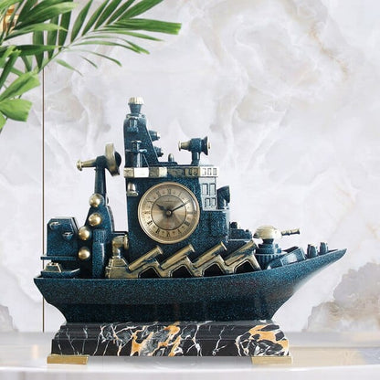 ALDO Clocks New / resin / Blue Vintage Ship Desktop Quartz Alarm Clock and Roman Numeral Display