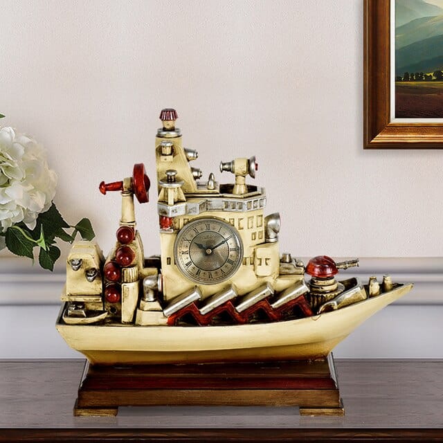 ALDO Clocks New / resin / Yellow Vintage Ship Desktop Quartz Alarm Clock and Roman Numeral Display