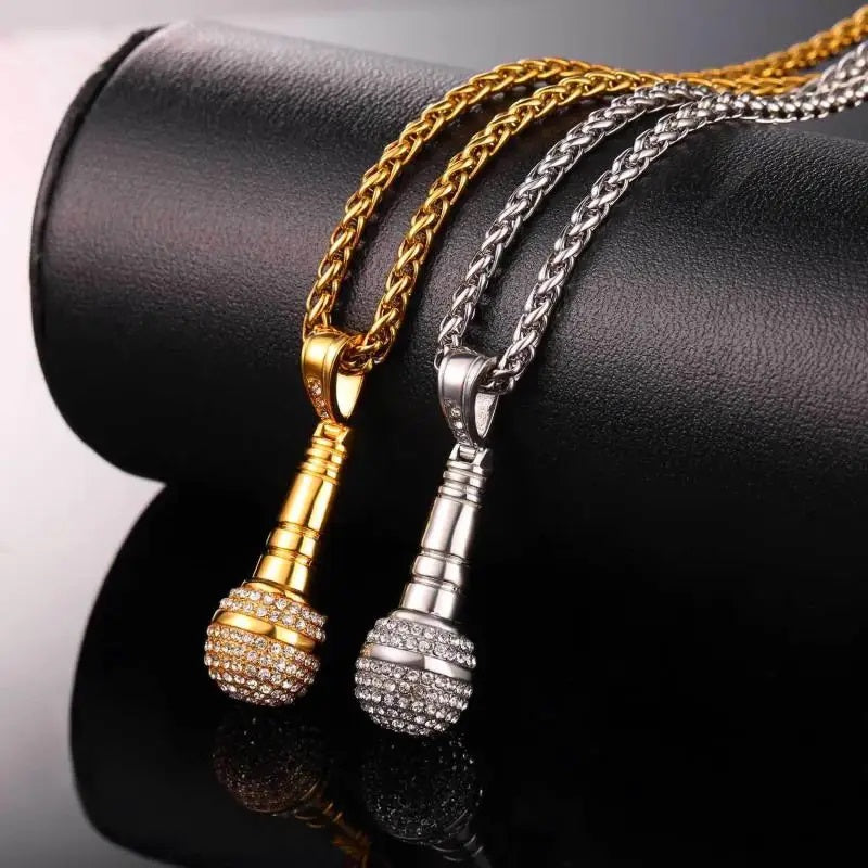 ALDO Clothing Accessories > Sunglasses 24 Karat  Gold-Plated Microphone Handcrafted  Pendant Necklace with Rainstones For Good Luck Man and Woman