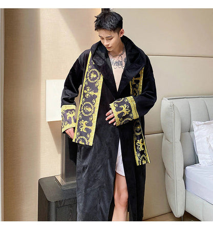 ALDO Clothing > Sleepwear & Loungewear > Robes Luxury Velvet Robe With Hood and Gold Embroidery One Size Fits All