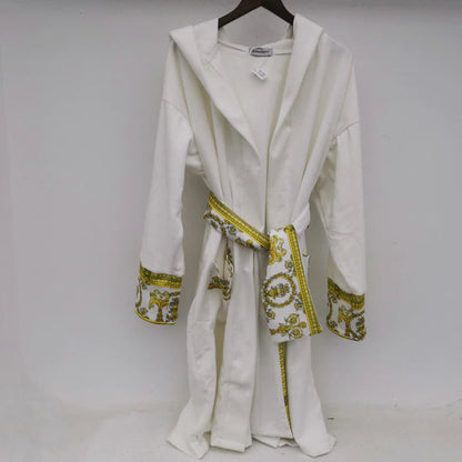 ALDO Clothing > Sleepwear & Loungewear > Robes White / Satin / One size fits all Luxury Velvet Robe With Hood and Gold Embroidery One Size Fits All