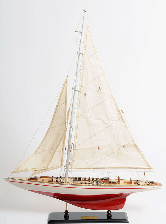 ALDO Creative Arts >Collectibles> Scale Model America's Cup Racing Yacht Endeavour L 60  Red and White Sailboat Wood Model by Authentic Models