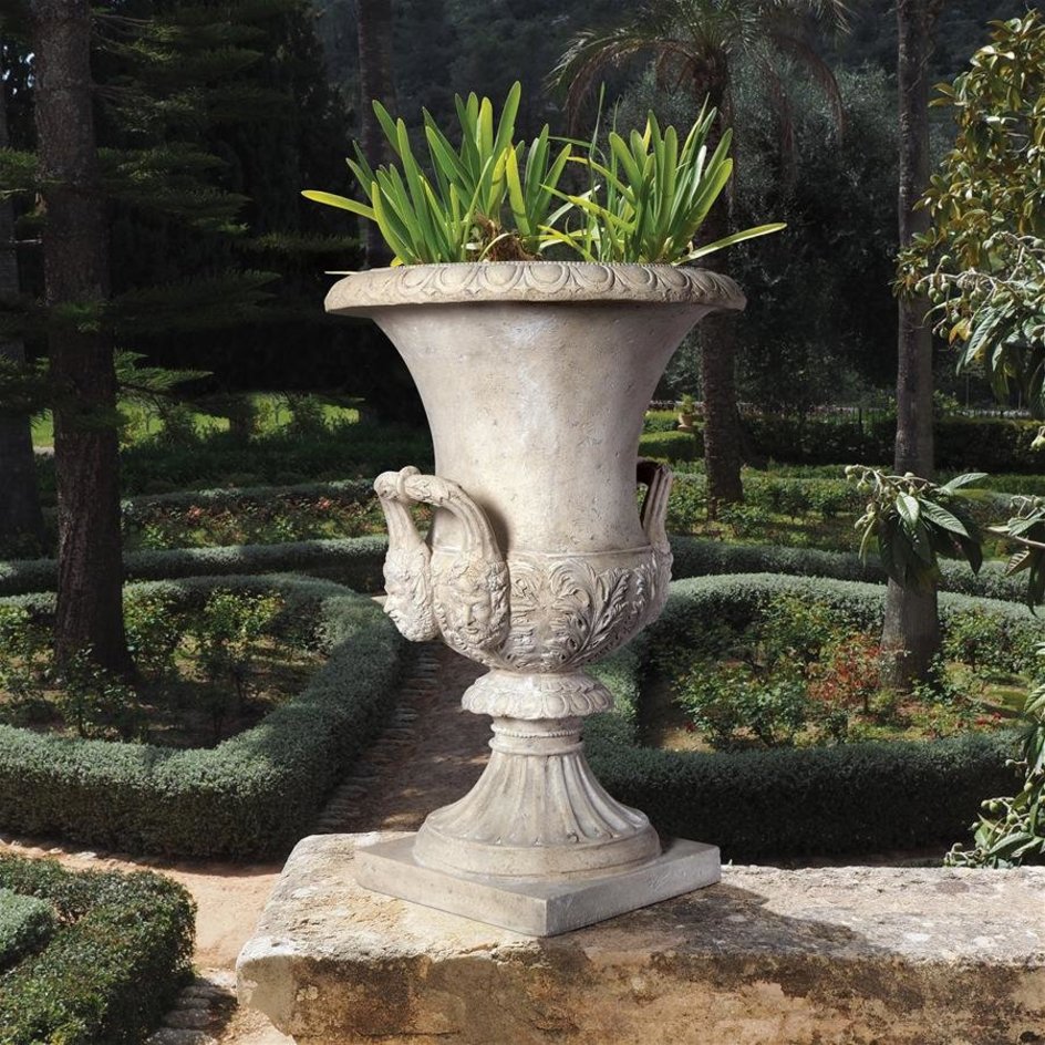 ALDO Creative Arts >Pottery 17.5"Wx17.5"Dx25.5"H / new / resin Italian Medici Style Greenman Architectural Garden Urn Planters Statue