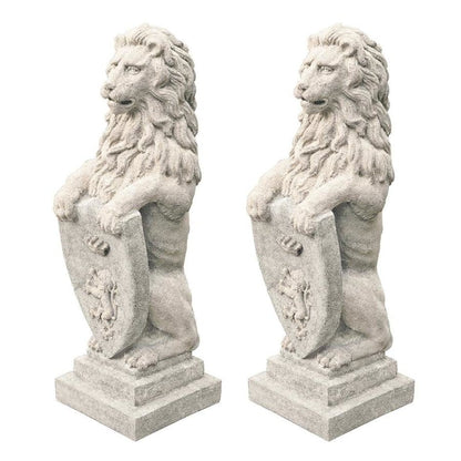 ALDO Décor>Artwork>Sculptures & Statues 12.5"Wx10"Dx21"H / NEW / Resin Royal Palace Heraldic Grandeur  Gates Lion  Garden Sculptures Set of Two