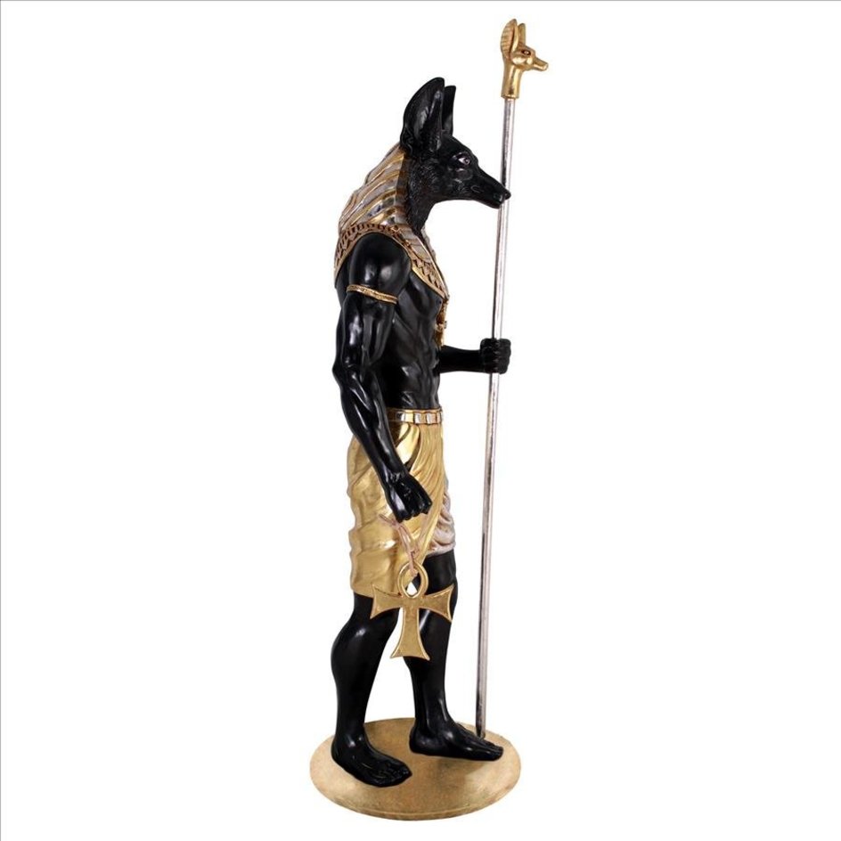 ALDO Décor>Artwork>Sculptures & Statues 26.5"Wx26.5"Dx74"H / NEW / rasin Life-Size Anubis Egyptian Grand Ruler Hand Painted in Faux Ebony and Real Gold and Silver Statue
