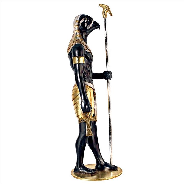 ALDO Décor>Artwork>Sculptures & Statues 26.5"Wx26.5"Dx74"H / NEW / rasin Life-Size Horus Egyptian Grand Ruler Hand Painted in Faux Ebony and Real Gold and Silver Statue