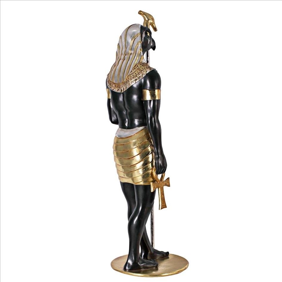 ALDO Décor>Artwork>Sculptures & Statues 26.5"Wx26.5"Dx74"H / NEW / rasin Life-Size Horus Egyptian Grand Ruler Hand Painted in Faux Ebony and Real Gold and Silver Statue