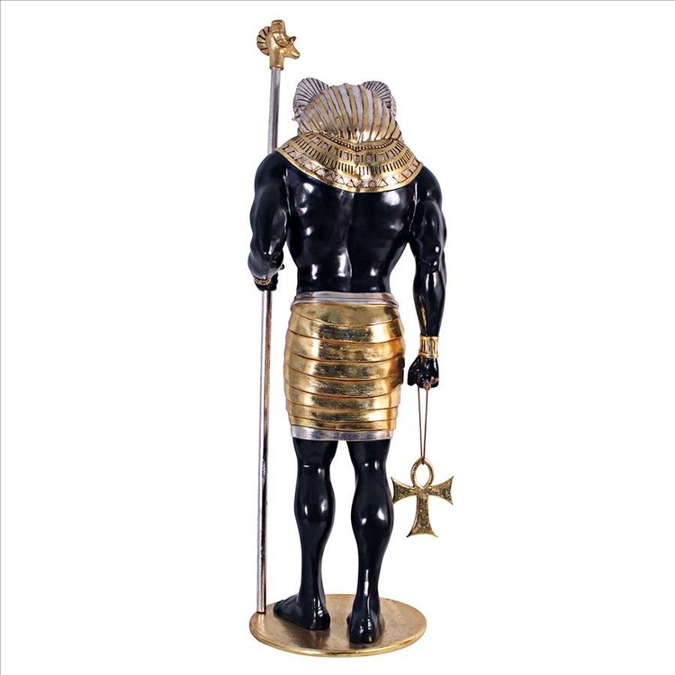 ALDO Décor>Artwork>Sculptures & Statues 26.5"Wx26.5"Dx74"H / NEW / rasin Life-Size Khnum Egyptian Grand Ruler Hand Painted in Faux Ebony and Real Gold and Silver Statue