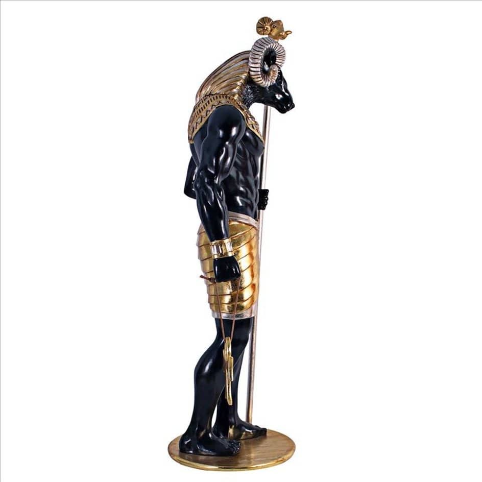 ALDO Décor>Artwork>Sculptures & Statues 26.5"Wx26.5"Dx74"H / NEW / rasin Life-Size Khnum Egyptian Grand Ruler Hand Painted in Faux Ebony and Real Gold and Silver Statue