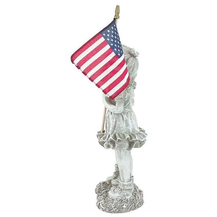 ALDO Décor>Artwork>Sculptures & Statues 8"Wx4.5"Dx16"H / NEW / rasin Patriotic USA Flag Holding Children Celebrating the 4th of July Garden Statue by artist Evelyn Myers Hartley