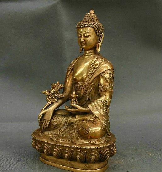 ALDO Décor>Artwork>Sculptures & Statues Large Brass Menla Medicine Buddha Buddha Statue Symbolizes the Power of Healing and gGod Health.