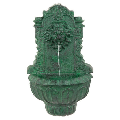 ALDO Decor > Fountains & Ponds 15.5"Wx9.5"Dx25"H / new / resin Florentine Lion Head Spouting  Garden Wall Niche Sculpture With Pump