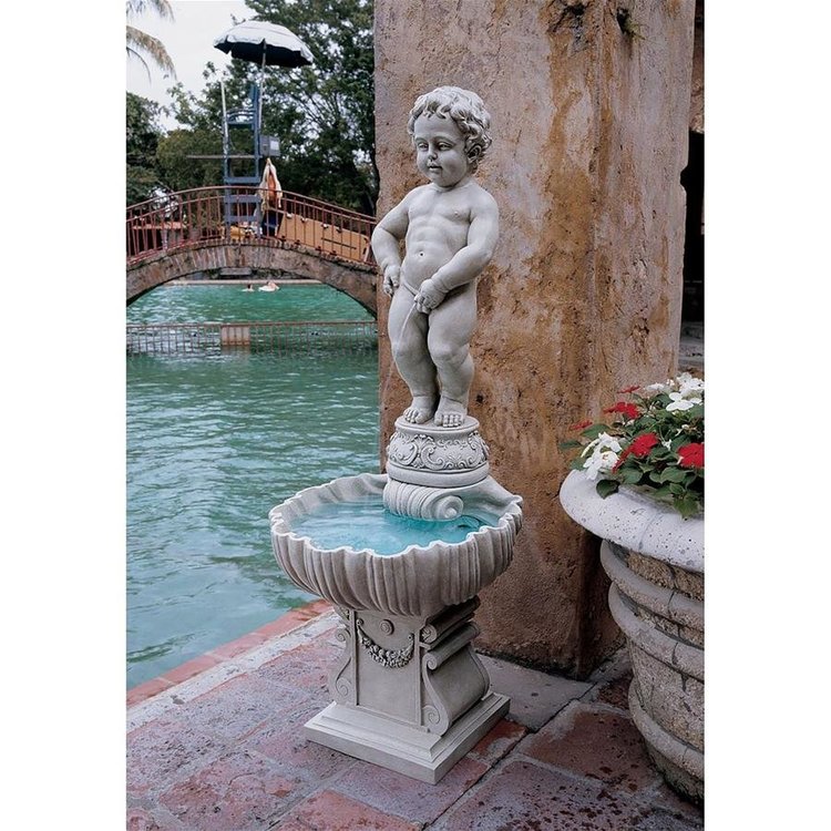 ALDO Decor > Fountains & Ponds 17"Wx17"Dx45.5"H / new / resin Peeing Boy of Brussels Sculptural Garden Fountain  with Plinth Base
