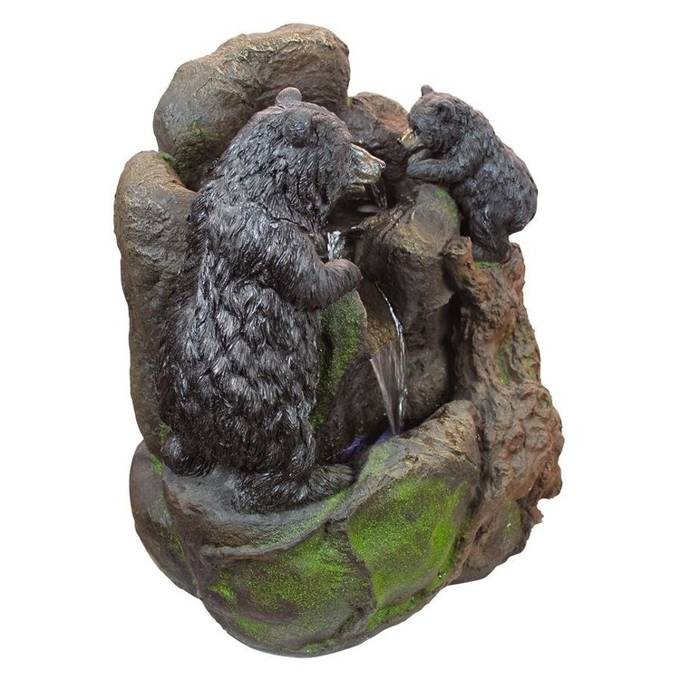 ALDO Decor > Fountains & Ponds 19.5"Wx14.5"Dx24"H / new / resin Grizzly Gulch Two Black Bears Sculptural Fountain With LED