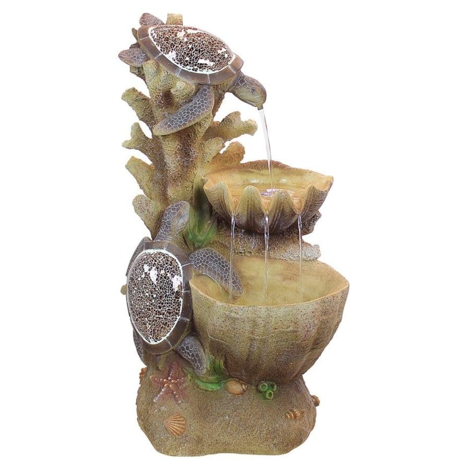 ALDO Decor > Fountains & Ponds 19"Wx16.5"Dx34"H. / new / resin Turtle Cove Cascading Sculptural Garden Fountain With LED