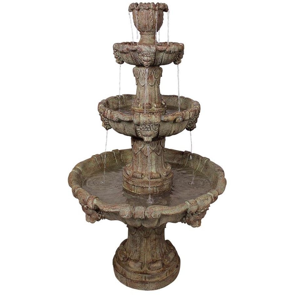 ALDO Decor > Fountains & Ponds 31.5"Wx31.5"Dx56"H / new / resin Italian Medici Garden Sculptural  Lion Four Tier Brown Stone Fountain