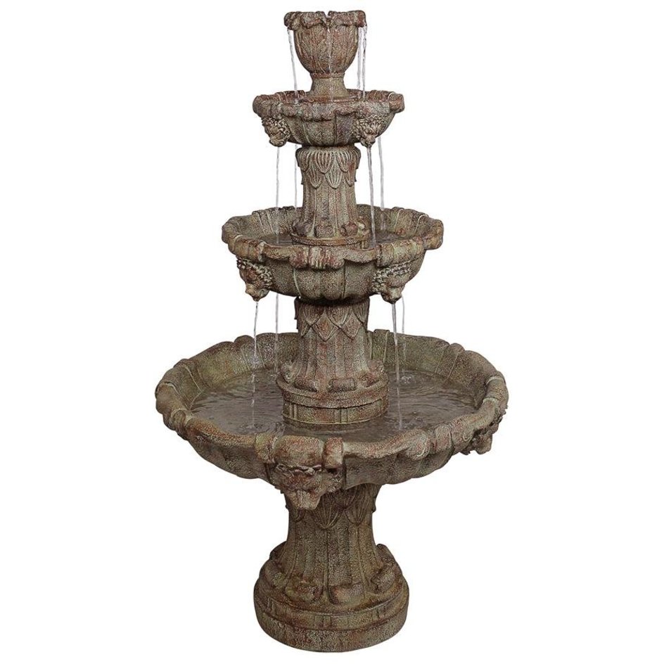 ALDO Decor > Fountains & Ponds 31.5"Wx31.5"Dx56"H / new / resin Italian Medici Style Lion Four-Tier Sculptural Brown Stone Fountain