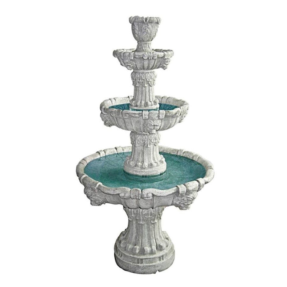 ALDO Decor > Fountains & Ponds 31.5"Wx31.5"Dx56"H / new / resin Italian Medici Style Lion Garden Sculptural Four Tier Brown Stone Fountain Antique Stone