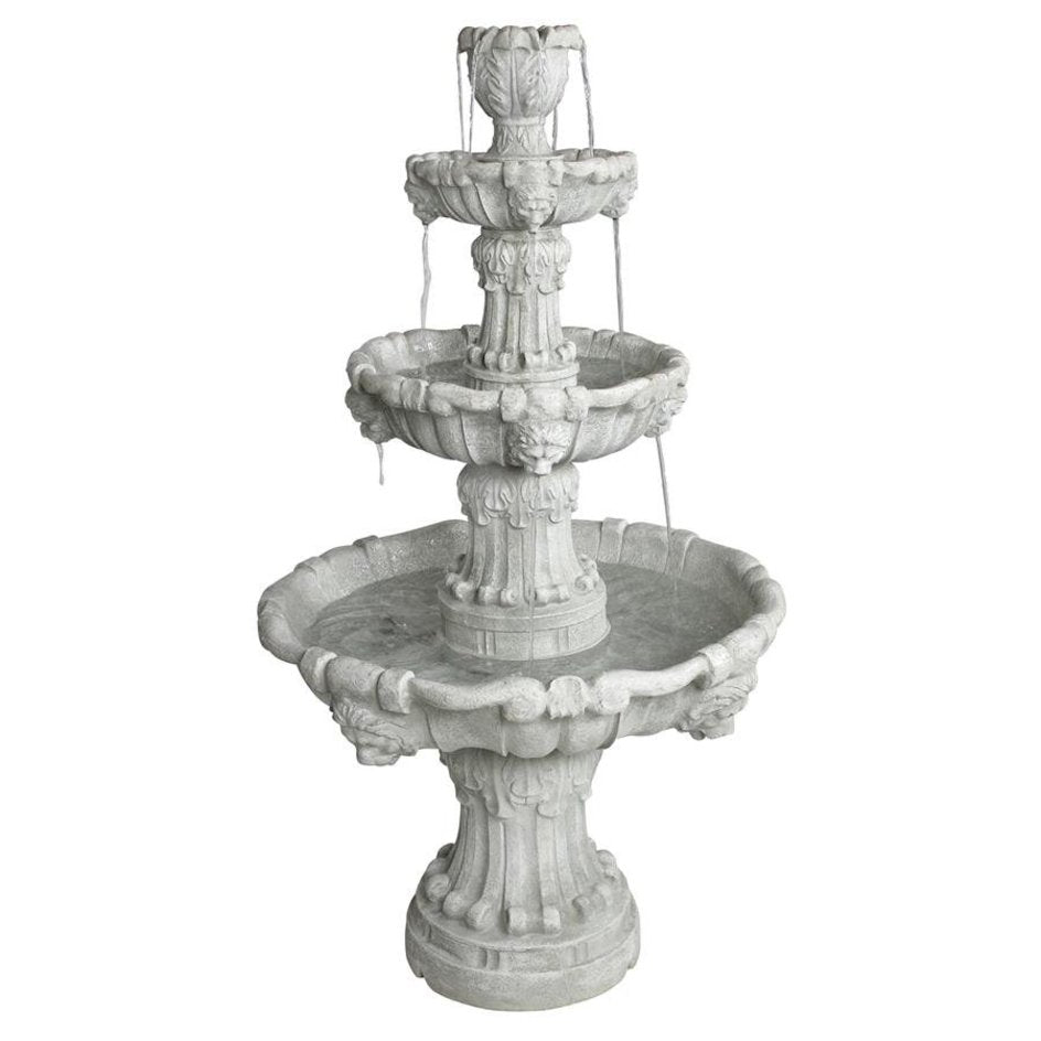 ALDO Decor > Fountains & Ponds 31.5"Wx31.5"Dx56"H / new / resin Italian Medici Style Lion Garden Sculptural Four Tier Brown Stone Fountain Antique Stone