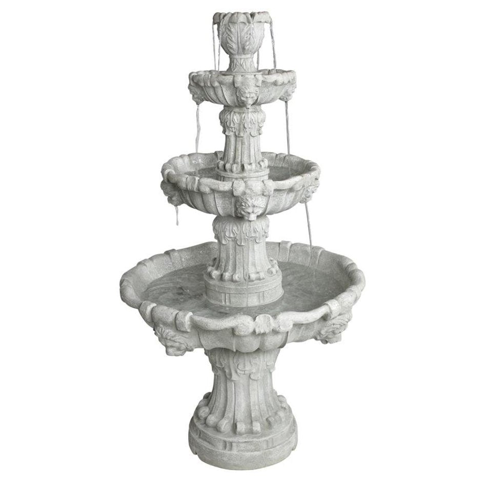 ALDO Decor > Fountains & Ponds 31.5"Wx31.5"Dx56"H / new / resin Italian Medici Style Lion Garden Sculptural  Four Tier Brown Stone Fountain Antique Stone