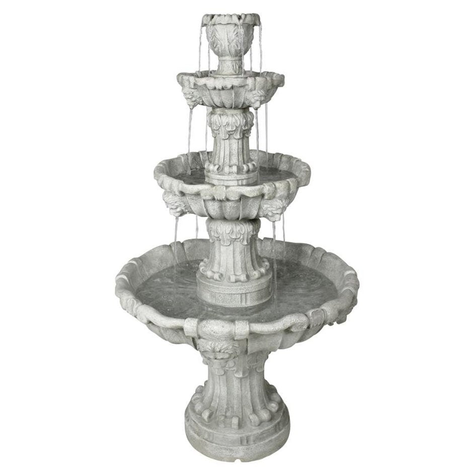 ALDO Decor > Fountains & Ponds 31.5"Wx31.5"Dx56"H / new / resin Italian Medici Style Lion Garden Sculptural Four Tier Brown Stone Fountain Antique Stone