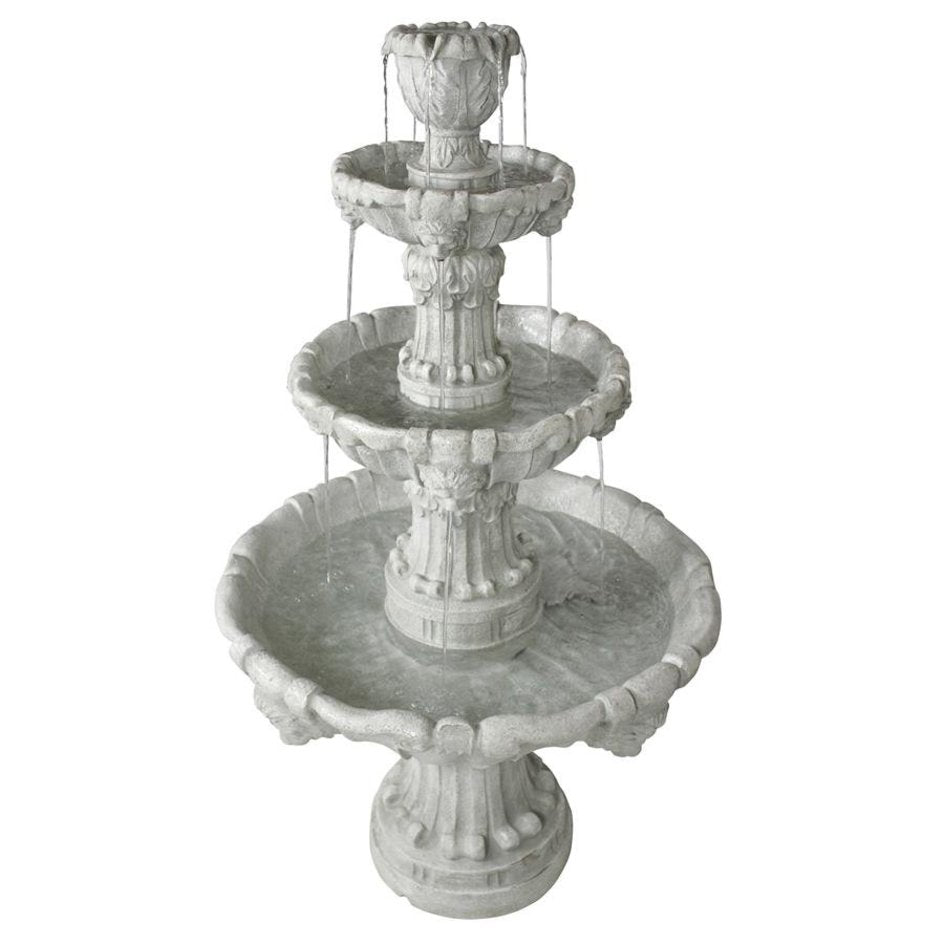 ALDO Decor > Fountains & Ponds 31.5"Wx31.5"Dx56"H / new / resin Italian Medici Style Lion Garden Sculptural Four Tier Brown Stone Fountain Antique Stone