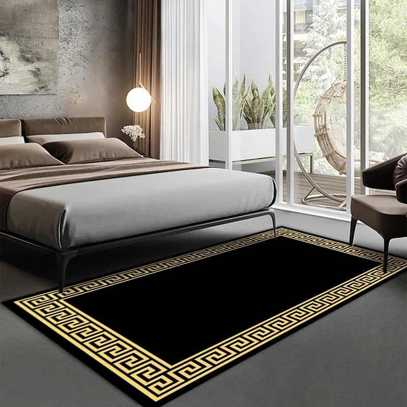 ALDO Decor > Rugs Designer Black and Gold Double Layer Luxury Non-Slip Rug Carpet