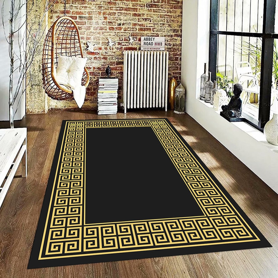 ALDO Decor > Rugs Designer Black and Gold Double Layer Luxury Non-Slip Rug Carpet