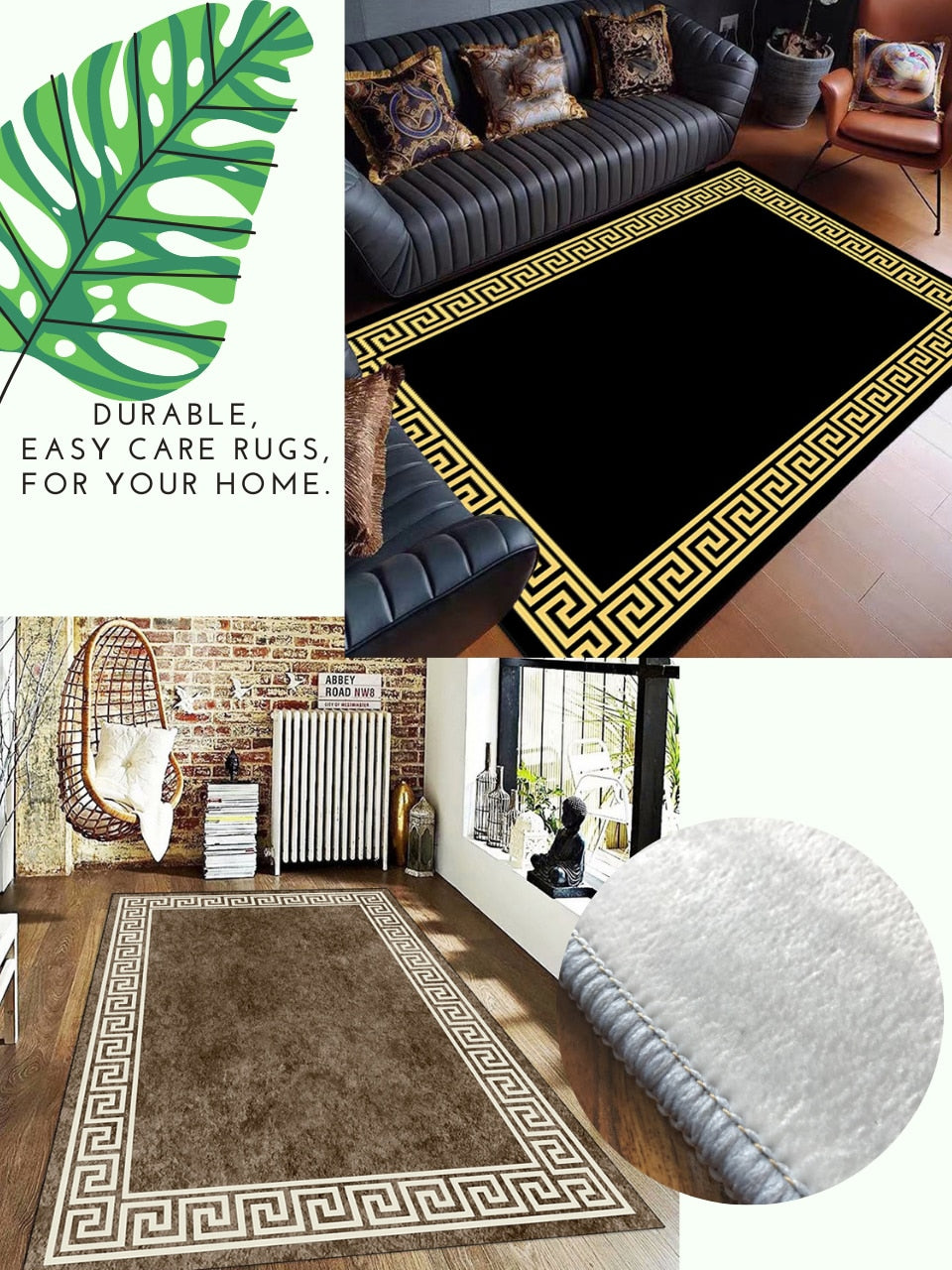 ALDO Decor > Rugs Designer Black and Gold Double Layer Luxury Non-Slip Rug Carpet