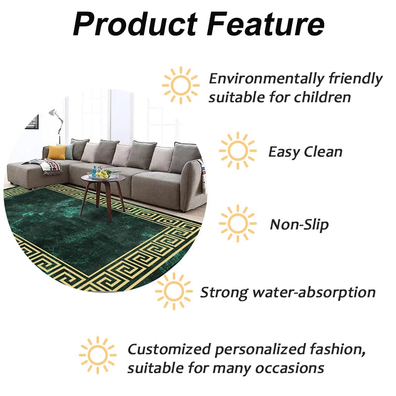 ALDO Decor > Rugs Luxury Marble Green and Gold Non-Slip Area Rug Carpet.