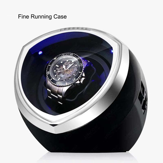 ALDO Décor > Watches black and silver / 6.22 " H x  6.77" L  x  5.97" W Luxury Automatic Single Watch Winder Fine Running Case With LED Lights and AC Power Adapter