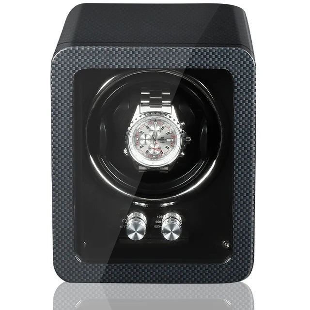 ALDO Décor > Watches Black Luxurious Carbon Solid Wood Fibre Material AntimagneticSingle Watch Winder With LED and AC/DC Adapter