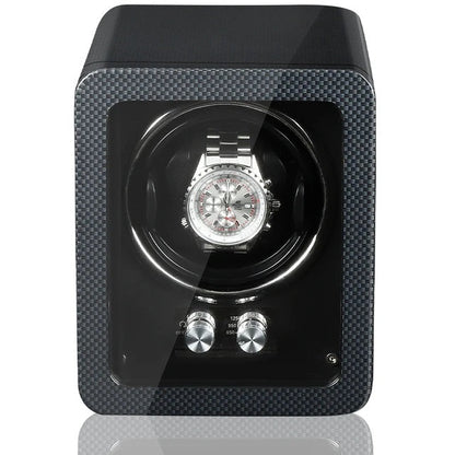 ALDO Décor > Watches Black Luxurious Carbon Solid Wood Fibre Material AntimagneticSingle Watch Winder With LED and AC/DC Adapter