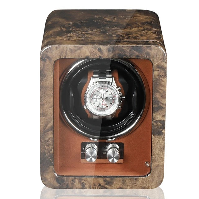 ALDO Décor > Watches Brown Luxurious Carbon Solid Wood Fibre Material AntimagneticSingle Watch Winder With LED and AC/DC Adapter