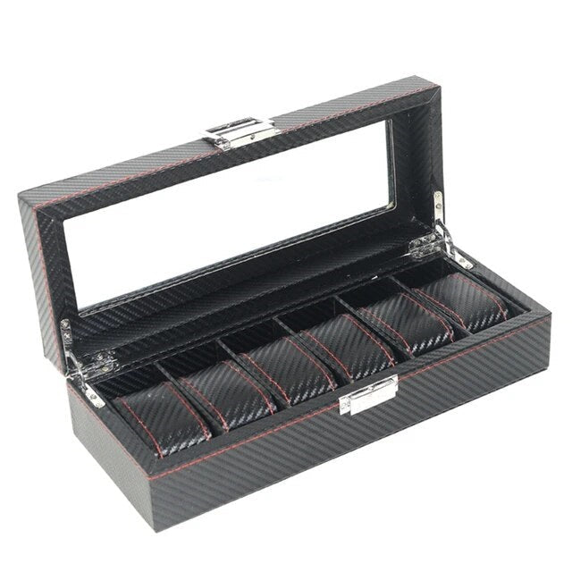 ALDO Décor > Watches Brown Luxury High Quality Carbon Fiber Leather Watch Case Box Organizer