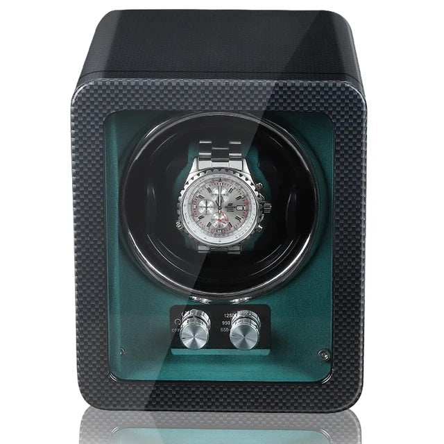 ALDO Décor > Watches Green Luxurious Carbon Solid Wood Fibre Material AntimagneticSingle Watch Winder With LED and AC/DC Adapter